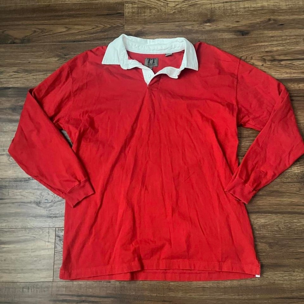 Vintage 90s Red White Long Sleeve Rugby Shirt Mens XL Peppy Academia Old Money